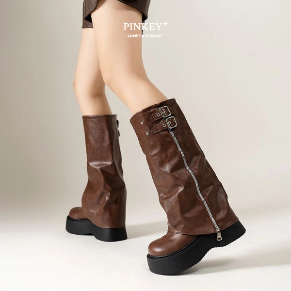 PINKEY P360 Sepatu Winter Overknee Leather — Hak 6cm