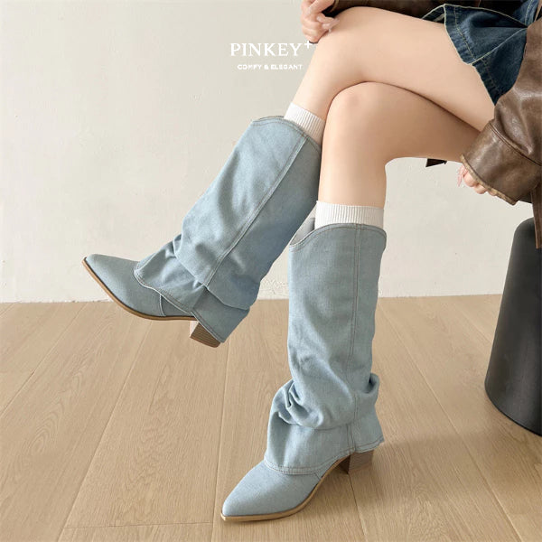 PINKEY P340 Boots Denim Ujung Lancip — Hak 5cm