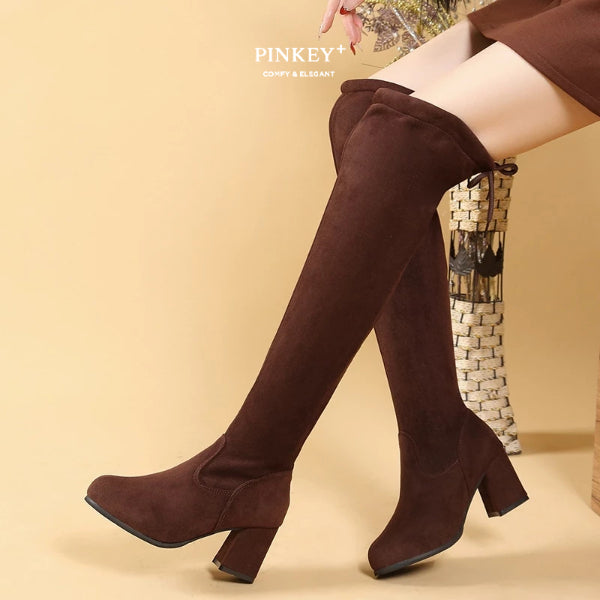 PINKEY P032 Sepatu Boots Selutut — Block Heels 7cm