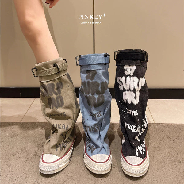 PINKEY P335 Sepatu Boots Kain Motif Corak— Heels 3cm