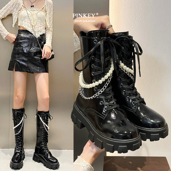 PINKEY P129 Sepatu Boots Glossy — Hak 5cm