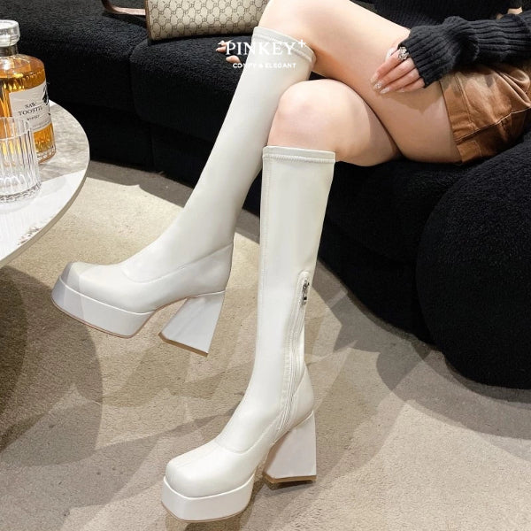 PINKEY P295 Long Boots Selutut — Block Heels 10cm