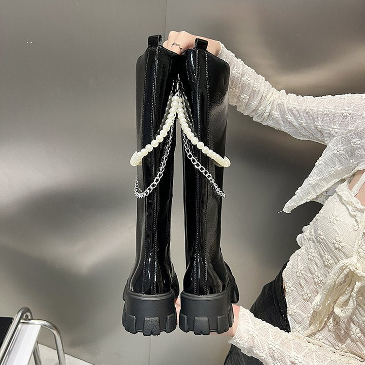 PINKEY P129 Sepatu Boots Glossy — Hak 5cm