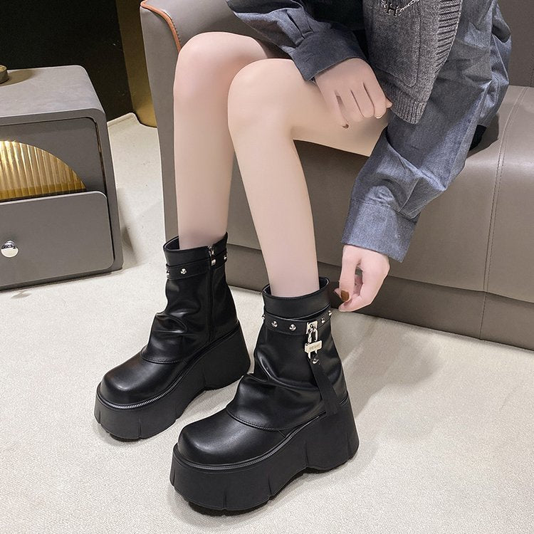 PINKEY P337 Boots Martin Wanita – Kulit Sintetis Hak Tebal