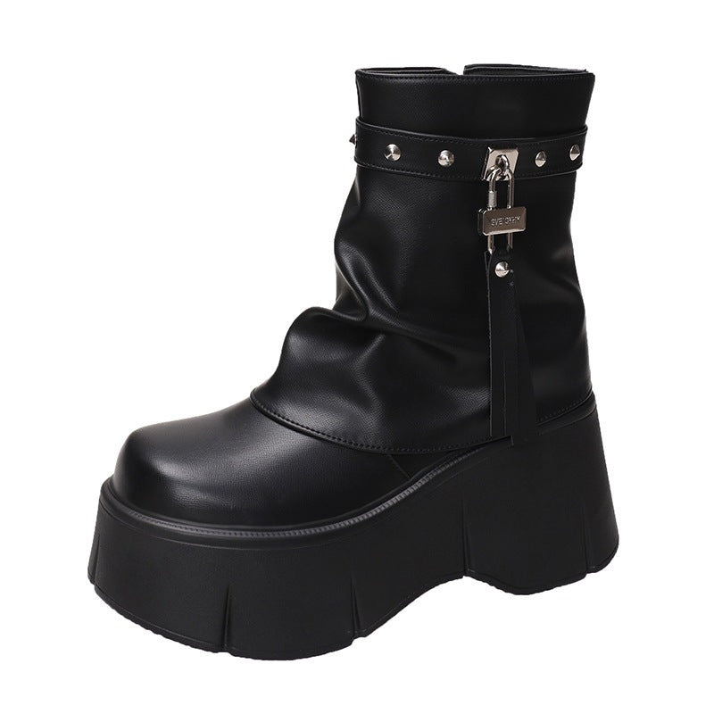 PINKEY P337 Boots Martin Wanita – Kulit Sintetis Hak Tebal