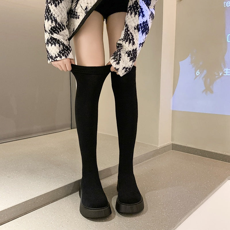 PINKEY P345 Knee High Boots Wanita – Winter Style Abu Hitam