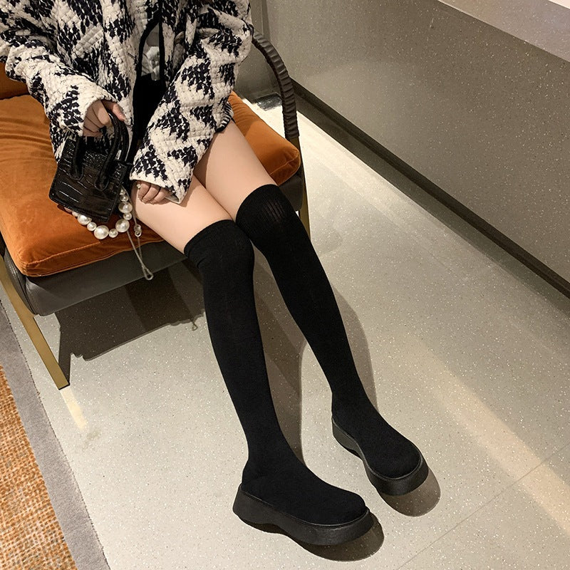 PINKEY P345 Knee High Boots Wanita – Winter Style Abu Hitam