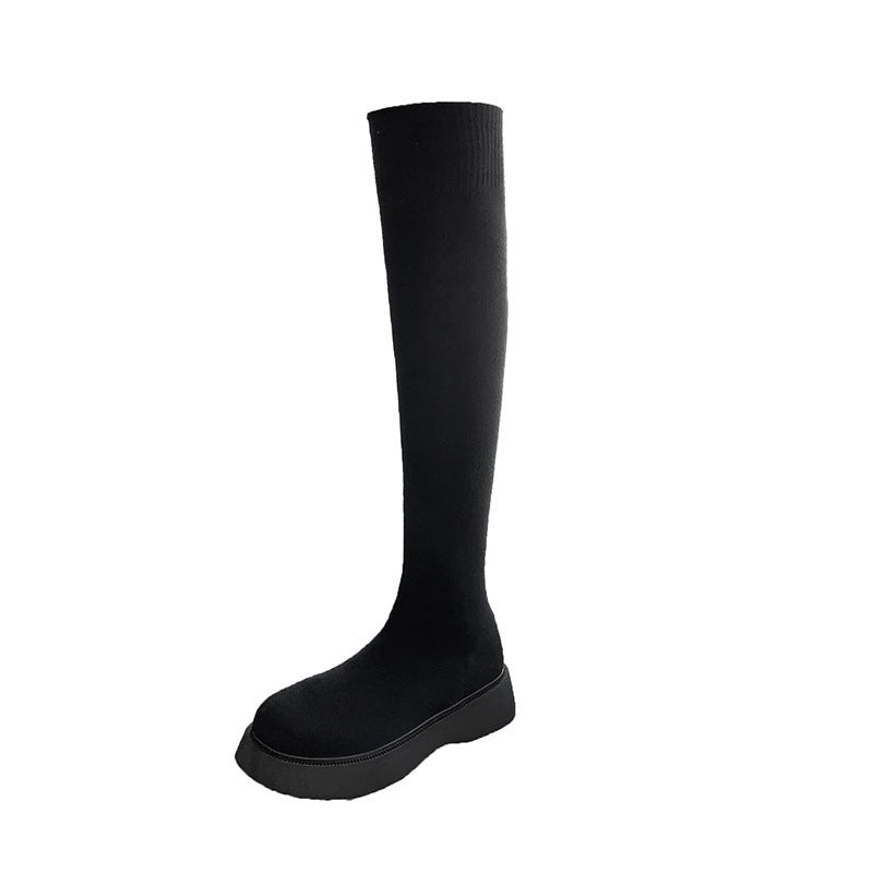 PINKEY P345 Knee High Boots Wanita – Winter Style Abu Hitam