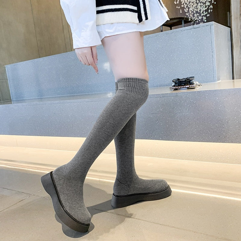 PINKEY P345 Knee High Boots Wanita – Winter Style Abu Hitam