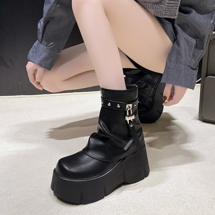 PINKEY P337 Boots Martin Wanita – Kulit Sintetis Hak Tebal