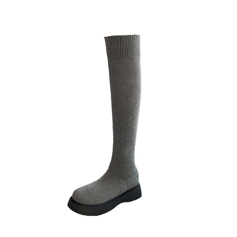PINKEY P345 Knee High Boots Wanita – Winter Style Abu Hitam