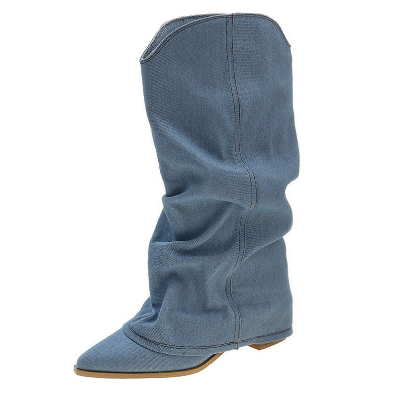 PINKEY P340 Boots Denim Ujung Lancip — Hak 5cm