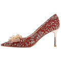 PINKEY P358 Heels Wanita Pointed Toe – Stiletto 8cm Pita Merah