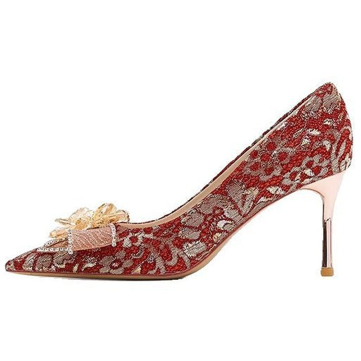 PINKEY P358 Heels Wanita Pointed Toe – Stiletto 8cm Pita Merah