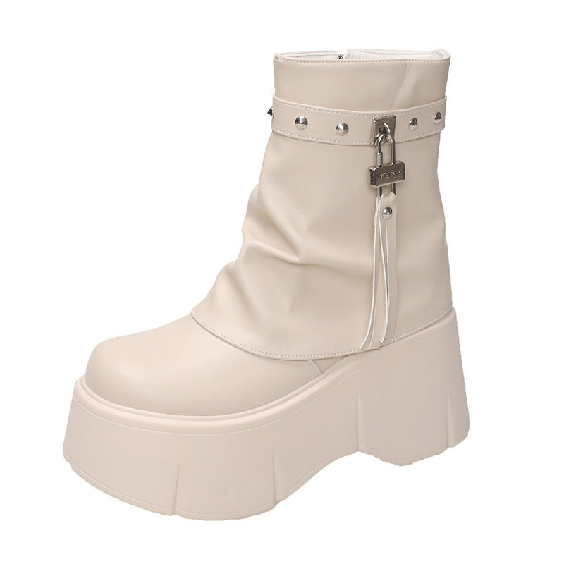 PINKEY P337 Boots Martin Wanita – Kulit Sintetis Hak Tebal