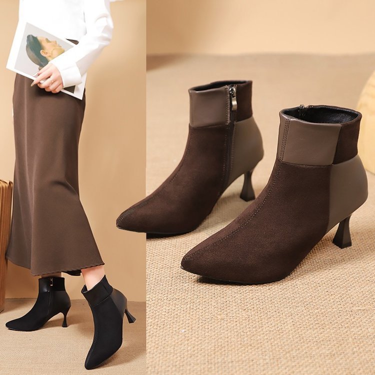 PINKEY P368 Boots Wanita Heels – Hitam Coklat Elegant