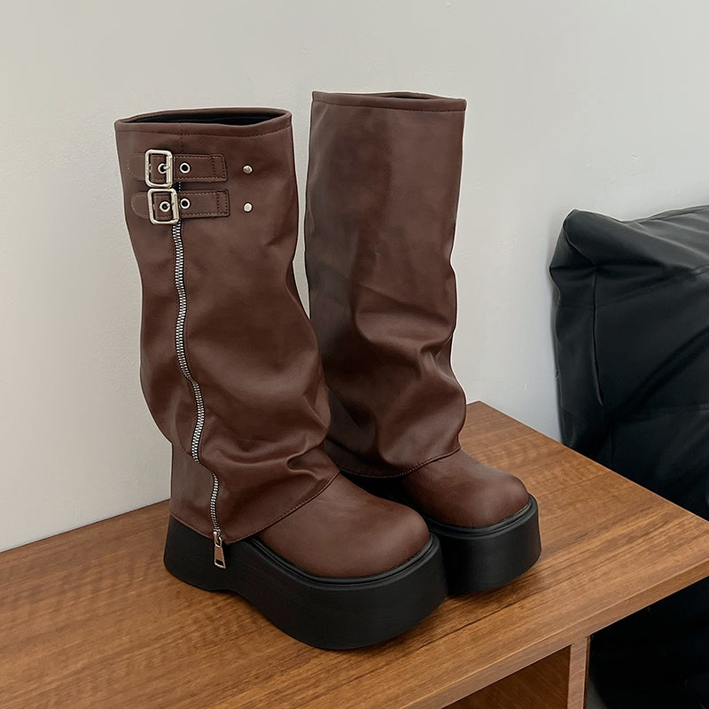 PINKEY P360 Sepatu Winter Overknee Leather — Hak 6cm