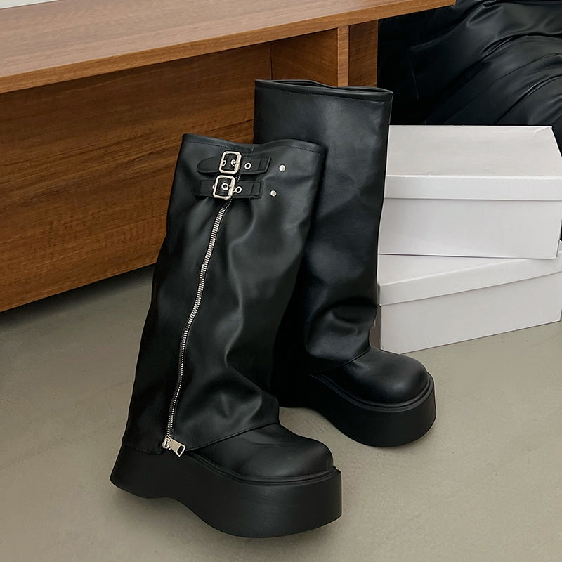 PINKEY P360 Sepatu Winter Overknee Leather — Hak 6cm