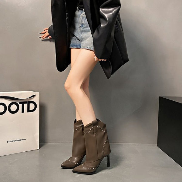 PINKEY P407 Boots Wanita Kulit – Pointed Toe Heels 9cm Western