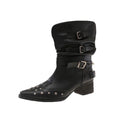 PINKEY P406 Boots Wanita Kulit Hitam – Western Belt Studded