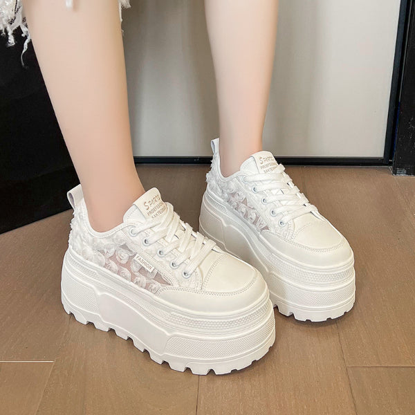 PINKEY P400 Sneakers Platform Wanita – Sepatu Putih Bunga 3D