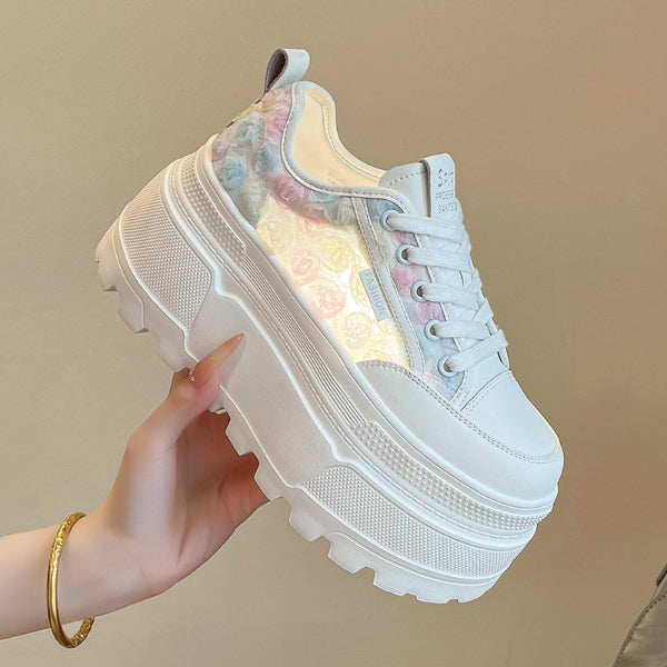 PINKEY P400 Sneakers Platform Wanita – Sepatu Putih Bunga 3D