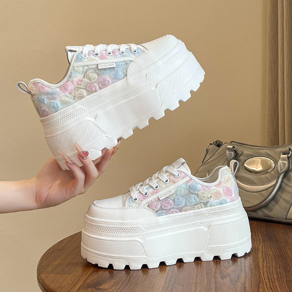 PINKEY P400 Sneakers Platform Wanita – Sepatu Putih Bunga 3D