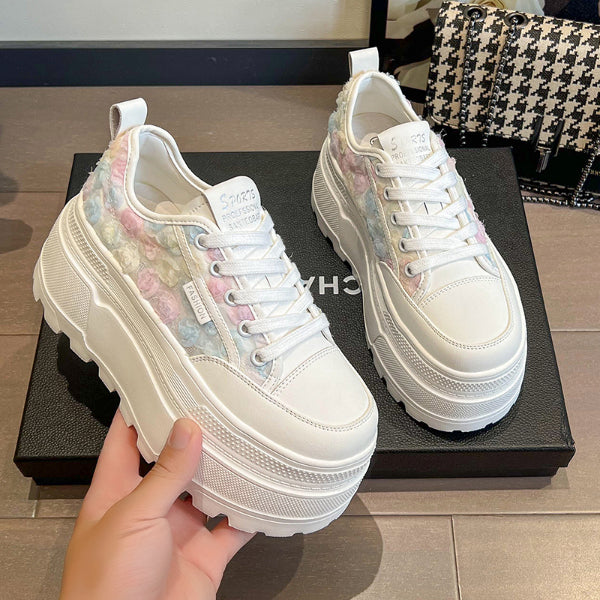 PINKEY P400 Sneakers Platform Wanita – Sepatu Putih Bunga 3D