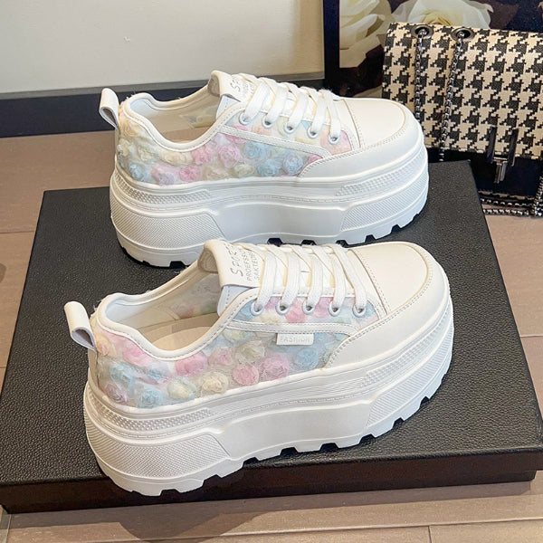 PINKEY P400 Sneakers Platform Wanita – Sepatu Putih Bunga 3D