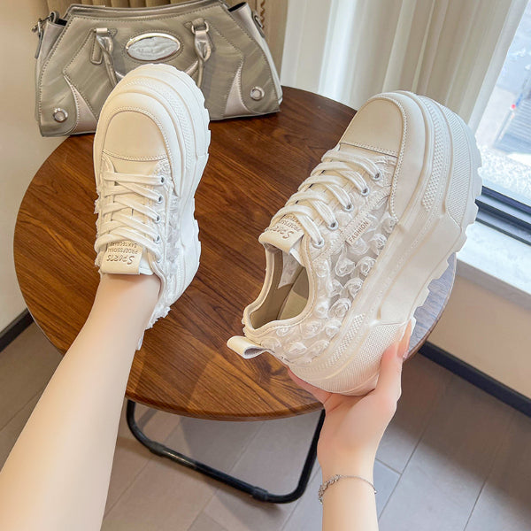 PINKEY P400 Sneakers Platform Wanita – Sepatu Putih Bunga 3D