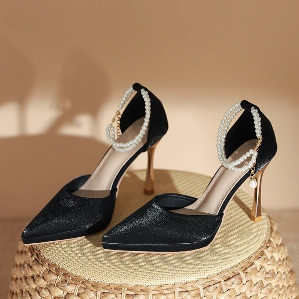 PINKEY P410 Heels Wanita Pearl Ribbon – Party Wedding Elegant