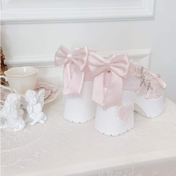 PINKEY P418 Platform Heels Wanita – Lolita Renda Pita Pastel