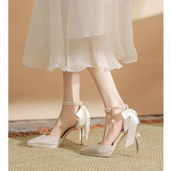 PINKEY P410 Heels Wanita Pearl Ribbon – Party Wedding Elegant