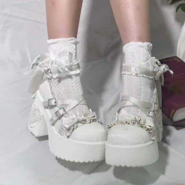 PINKEY P418 Platform Heels Wanita – Lolita Renda Pita Pastel