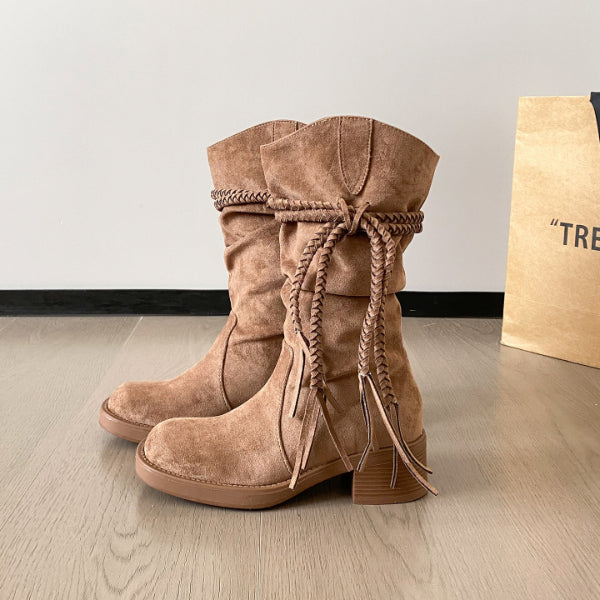 PINKEY P426 Boots Suede Mid Calf — Block Hak 5cm