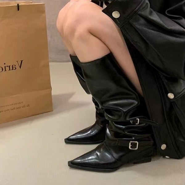 PINKEY P429 Long Boots Slip on — Block Hak 4cm