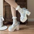PINKEY P418 Platform Heels Wanita – Lolita Renda Pita Pastel