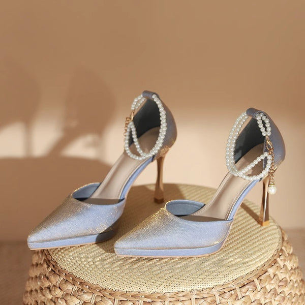 PINKEY P410 Heels Wanita Pearl Ribbon – Party Wedding Elegant