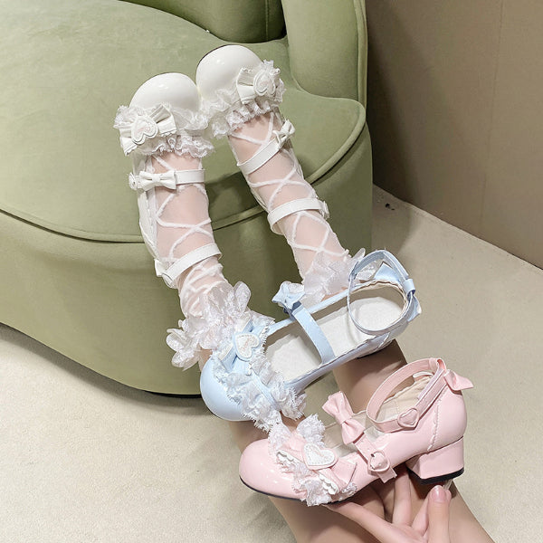 PINKEY P417 Mary Jane Heels Wanita – Lolita Pita Renda Pastel