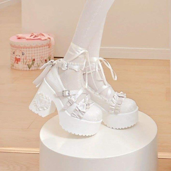 PINKEY P418 Platform Heels Wanita – Lolita Renda Pita Pastel