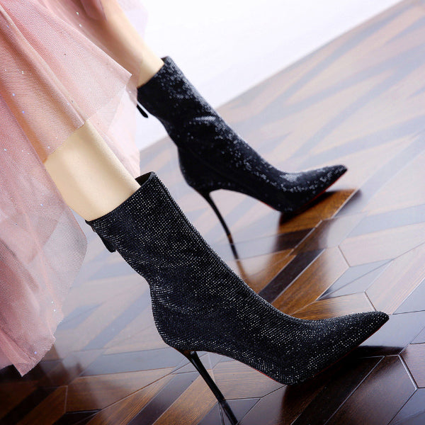 PINKEY P421 Ankle Boots Glitter Wanita – Pointed Toe Party Heels