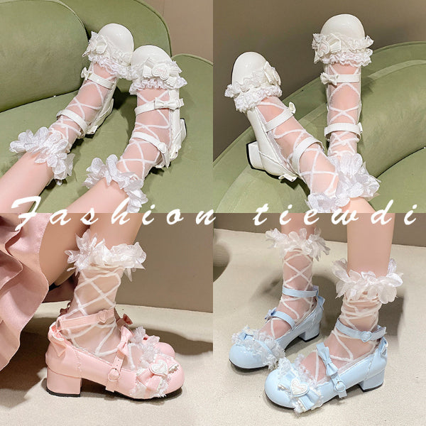 PINKEY P417 Mary Jane Heels Wanita – Lolita Pita Renda Pastel