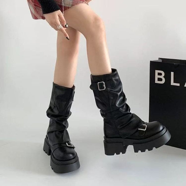 PINKEY P424 Mid Calf Boots Wanita — Heels 6cm