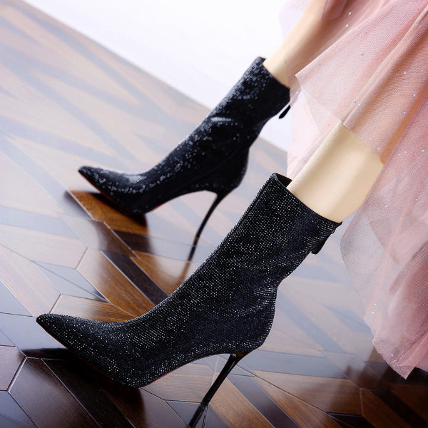 PINKEY P421 Ankle Boots Glitter Wanita – Pointed Toe Party Heels