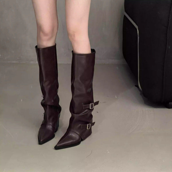 PINKEY P429 Long Boots Slip on — Block Hak 4cm