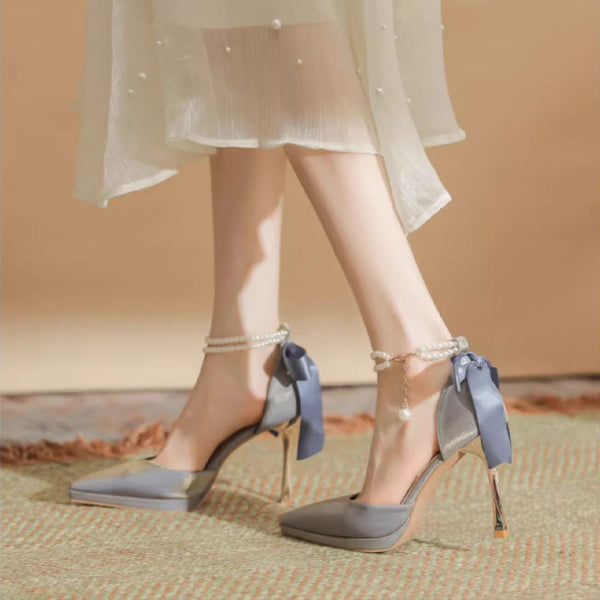 PINKEY P410 Heels Wanita Pearl Ribbon – Party Wedding Elegant
