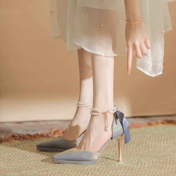 PINKEY P410 Heels Wanita Pearl Ribbon – Party Wedding Elegant
