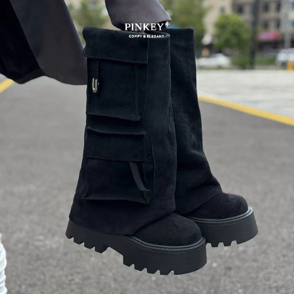 PINKEY P428 Cargo Platform Long Boots – Korean Style Trend