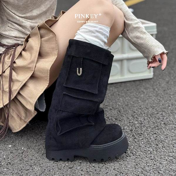 PINKEY P428 Cargo Platform Long Boots – Korean Style Trend