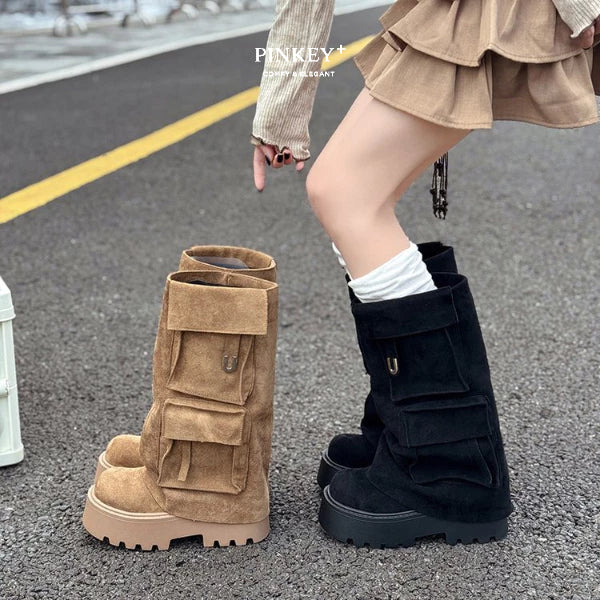 PINKEY P428 Cargo Platform Long Boots – Korean Style Trend